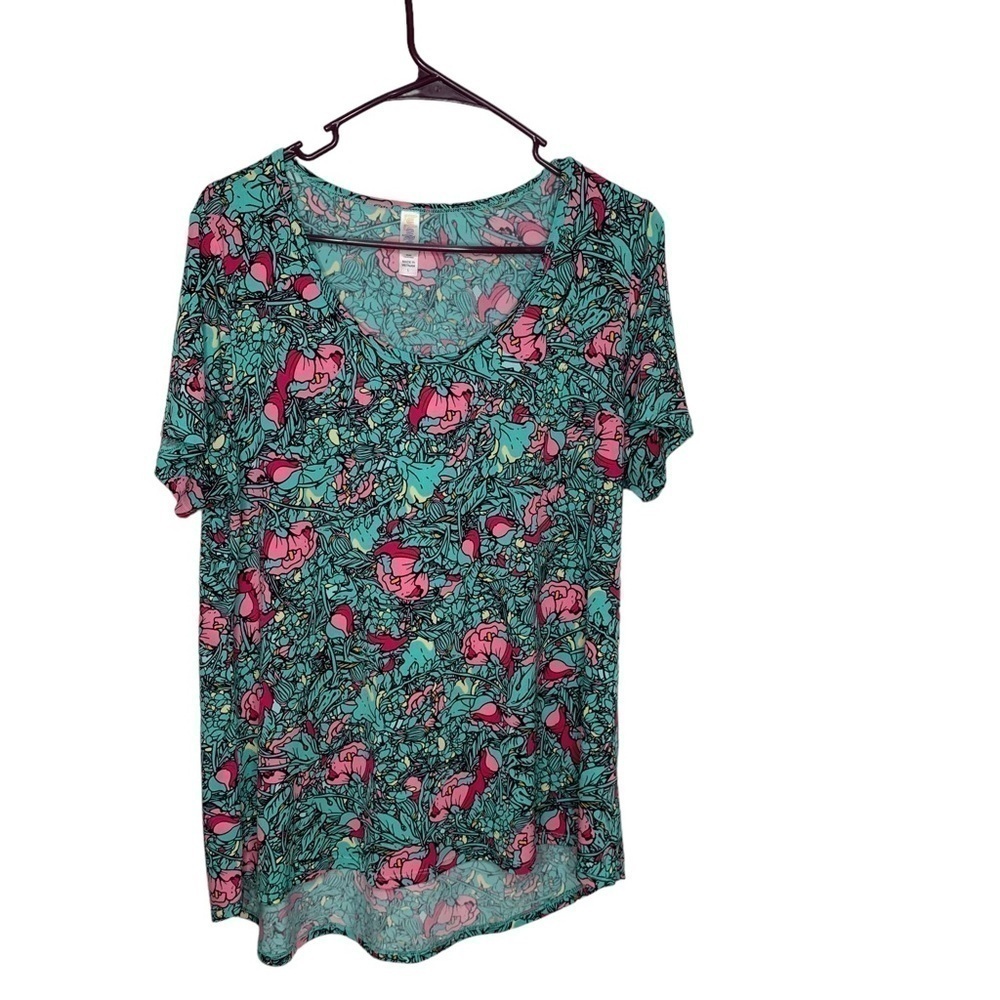 Lularoe Womens Floral high low blouse size large S/S